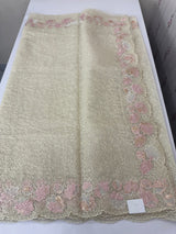 Soft Organza saree with thread work and tissue applique borders - MCW605 Ivory