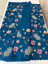 Blended tussar saree with applique work and embroidery MTSS451 DarkTeal
