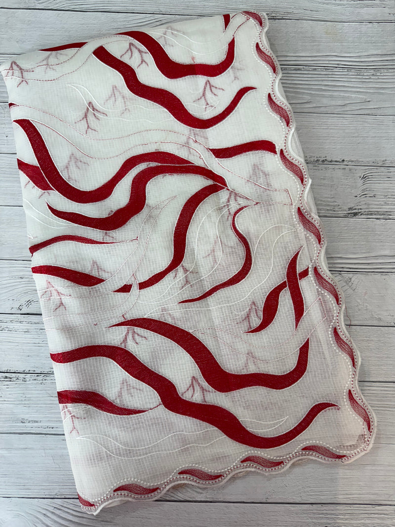 Kota silk embroidery saree  MSH125 - Red & White