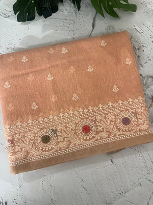 Tissue linen saree with embroidery MTL451 PeachPink