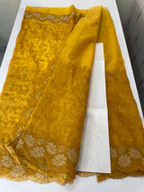 Semi Soft Organza saree with thread work and applique borders - MCW666 Mustard