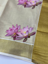 Kerala Lotus tissue saree -Maroon Blouse
