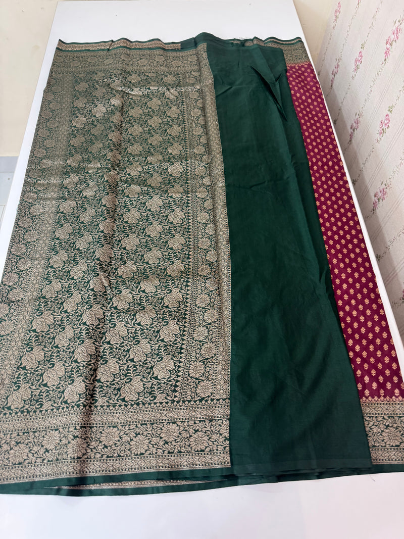 Banarasi viscose Georgette saree MKGS611- Wine to BottleGreen
