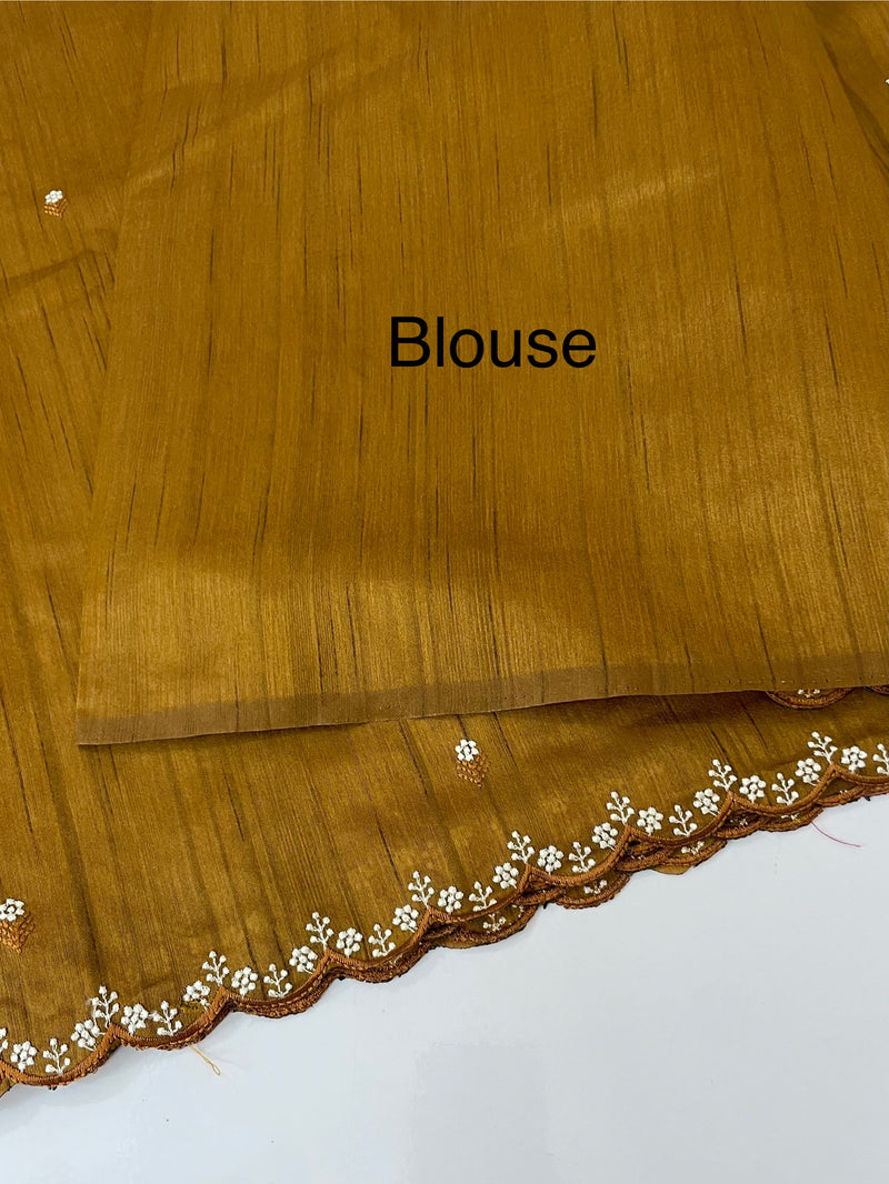 Cutwork Semi tussar saree MTSS674 SpicyMustard