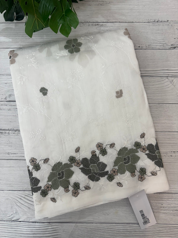 Crushed Blended tussar silk saree with cross stitch embroidery- MSB7979 White