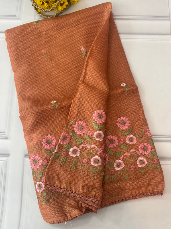 Soft kota checks saree with embroidery MSKC352