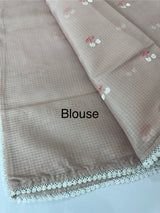 Soft kota checks saree with embroidery - MS9898 NudePink