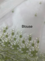 Soft Organza saree with embroidery borders - MCW896 White to Green