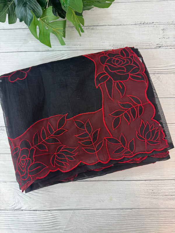 NetKota Applique work saree  MSH110- Black & Red