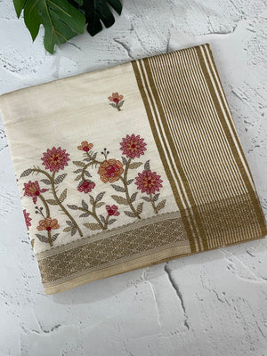 Blended tussar silk saree with embroidery- MSH490
