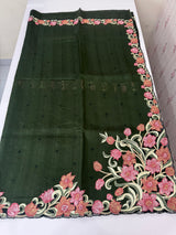 Cutwork Blended Matka Tussar silk saree MS6795 - Green