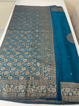 Semi banarasi Crepe Chiffon saree - MS1499 TEAL BLUE