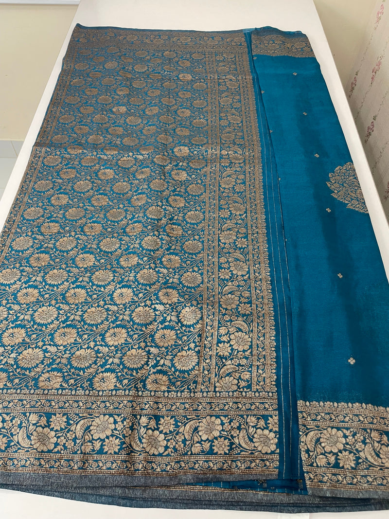 Semi banarasi Crepe Chiffon saree - MS1499 TEAL BLUE