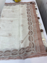 Blended tussar silk saree with embroidery- MS43778
