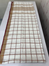 Linen big checks saree with zari border MLS9767- Cream & MaroonRed