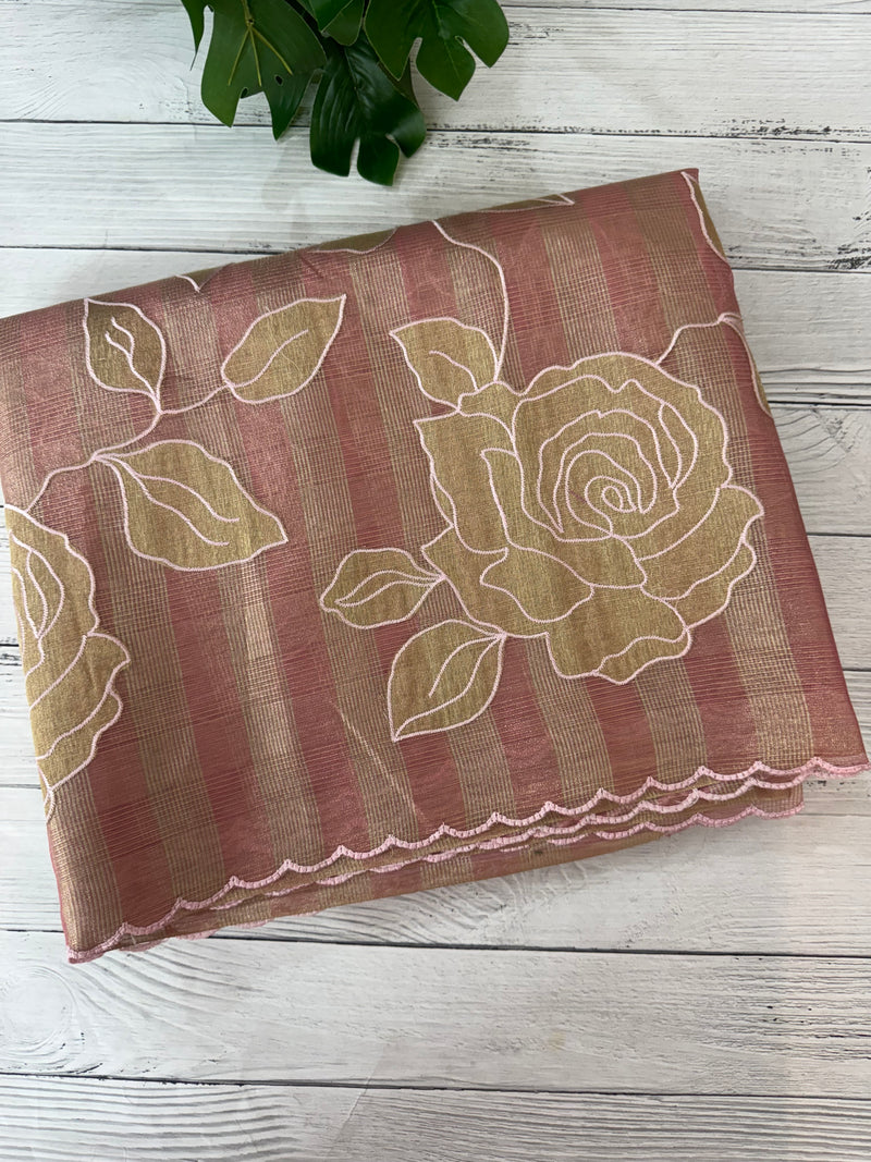 Tissue Silk applique work saree MSH133 Design 1- PeachPink