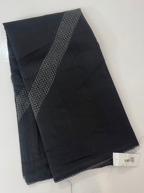 Supernet saree with crochet work and lace border MCJ5433 - Black(Design - Diagonal Crochet)
