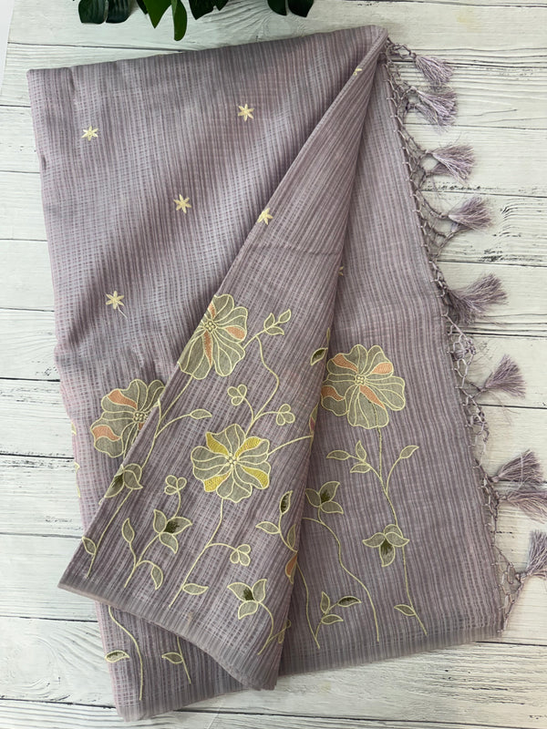Applique and embroidery work 
 Kota Silk saree MSH118- DuskyLavender