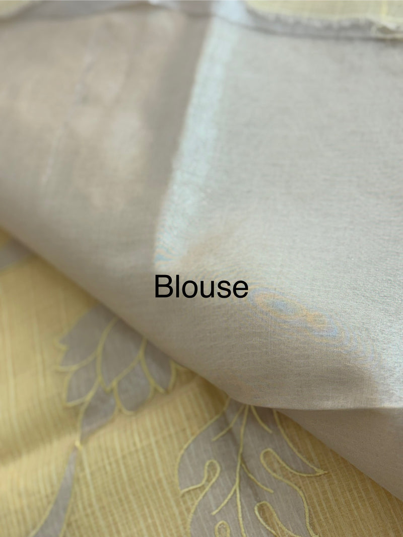 NetKota saree with tissue applique work MS15145 - PastelYellow