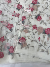 White Supernet saree with embroidery MSH153