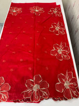 Organza saree with embroidery borders MOS4765 Red
