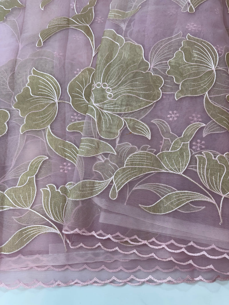 Organza saree with tissue applique work MS5081- Pink