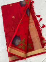 Semi jute silk saree with organza pallu MJL406 Red