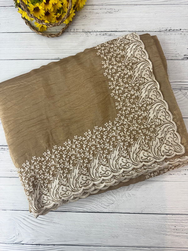 Crush Organza embroidery saree MS9739- Beige