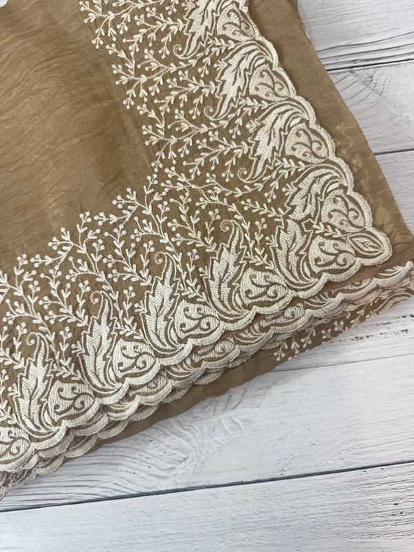 Crush Organza embroidery saree MS9739- Beige