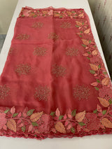 Soft Organza-Chiffon saree with embroidery and cutdana work - MOS5786