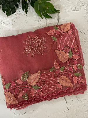Soft Organza-Chiffon saree with embroidery and cutdana work - MOS5786