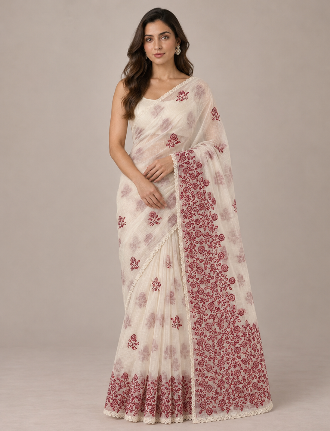Christmas Special Soft kota checks saree with embroidery - MS7690 (2) White & Red