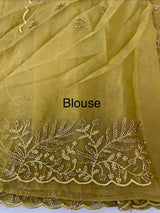 Soft Crush Organza-Chiffon saree with embroidery and cutdana work - MOS5785