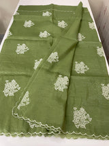 Soft crush Organza saree with embroidery and applique work MS14764