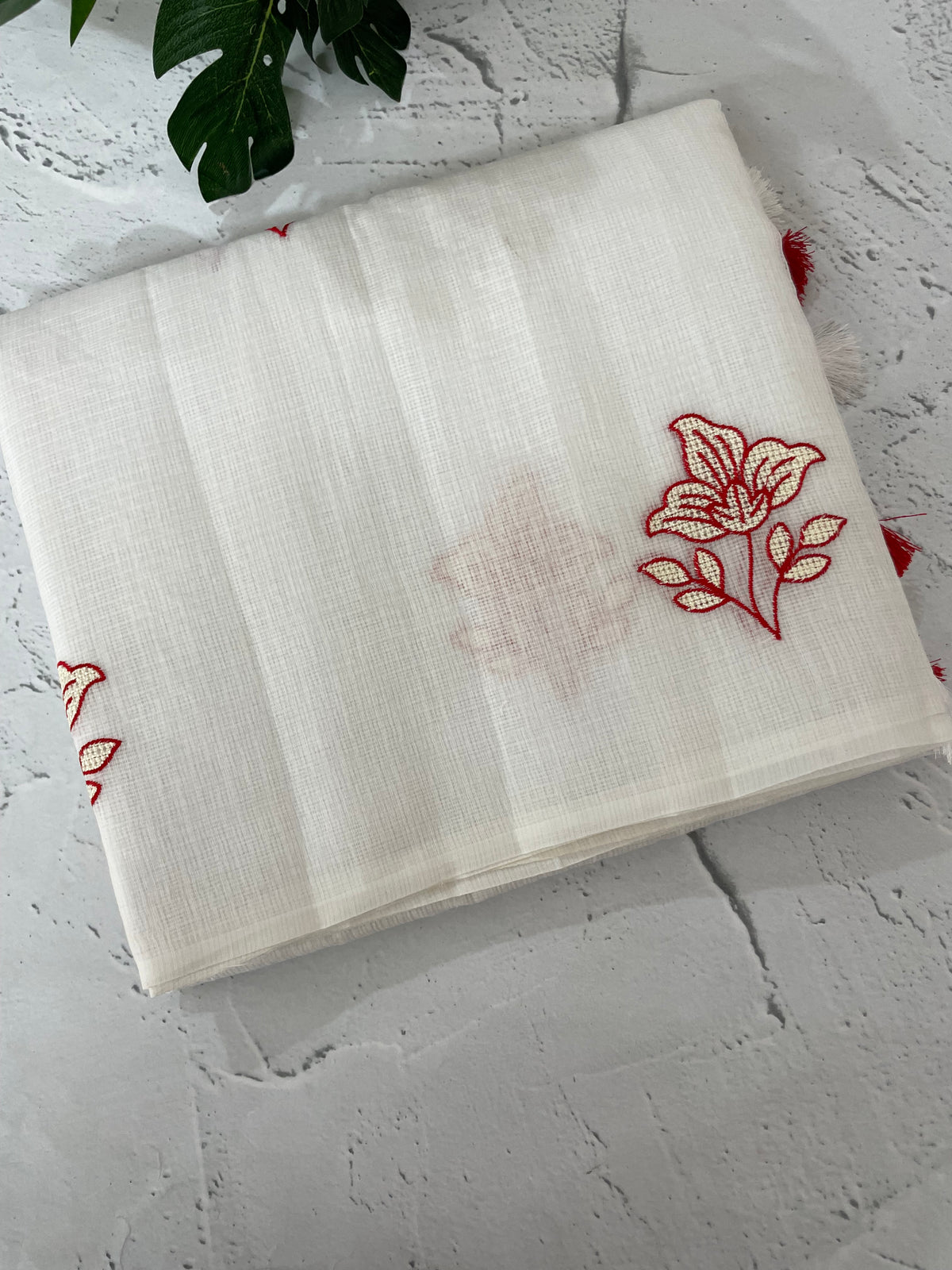 Soft Netkota saree with embroidery MSH298(3)White to Red