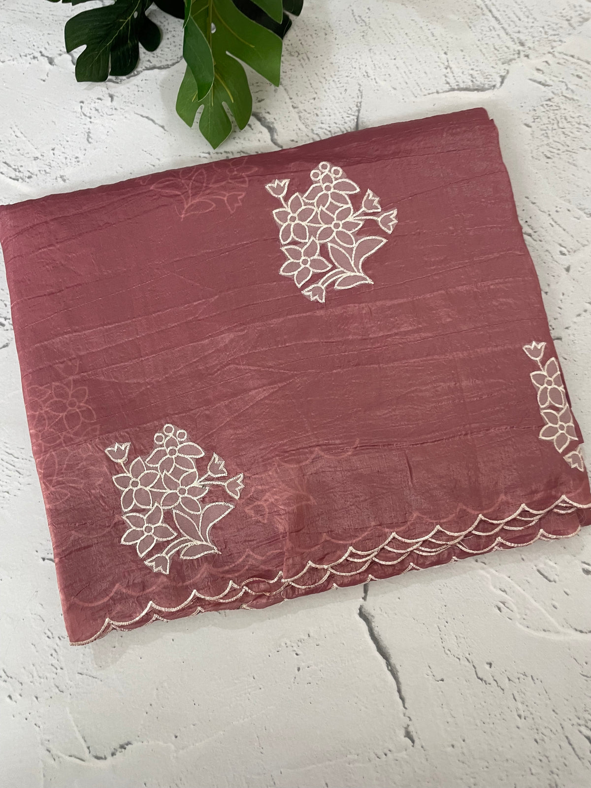 Soft crush Organza saree with embroidery and applique work MS14764