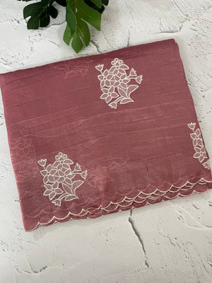 Soft crush Organza saree with embroidery and applique work MS14764
