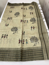 Kanta Handstitched Blended printed matka tussar silk saree MS15489