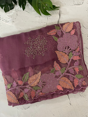 Soft Organza-Chiffon saree with embroidery and cutdana work - MOS5786