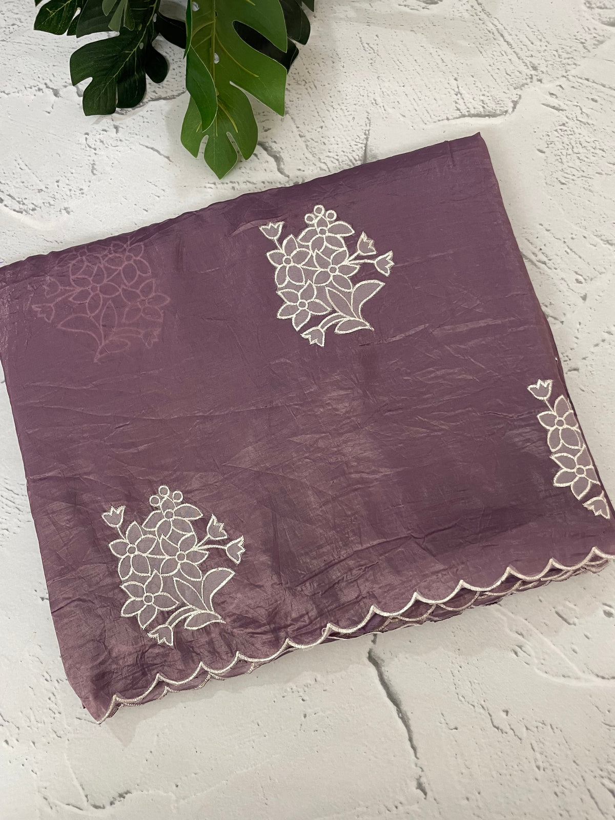 Soft crush Organza saree with embroidery and applique work MS14764