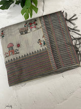 Kanta Handstitched Blended printed matka tussar silk saree MS15489