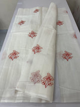 Soft Netkota saree with embroidery MSH298(3)White to Red