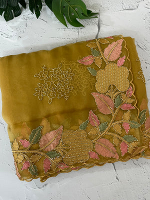 Soft Organza-Chiffon saree with embroidery and cutdana work - MOS5786
