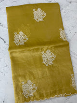 Soft crush Organza saree with embroidery and applique work MS14764