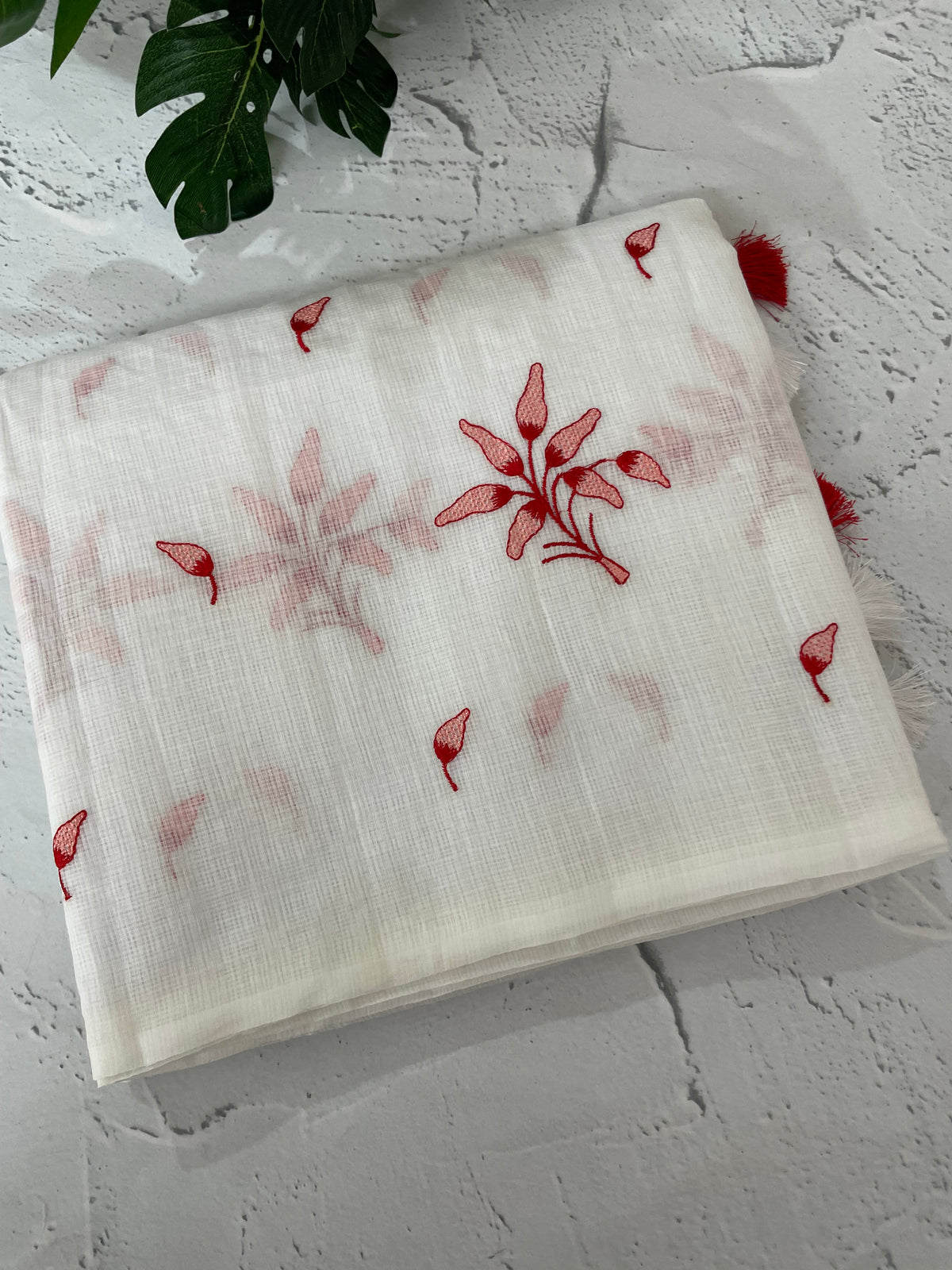 Soft Netkota saree with embroidery MSH298(2)White to Red