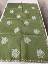Soft crush Organza saree with embroidery and applique work MS14764