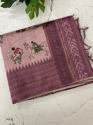 Kanta Handstitched Blended printed matka tussar silk saree MS15489