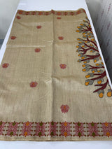 Kanta Handstitched Blended printed matka tussar silk saree MS15489