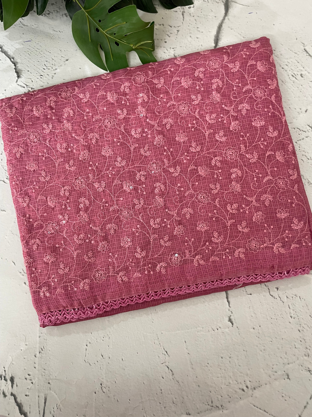 Soft kota checks saree with embroidery - MS7695 DustyMauve