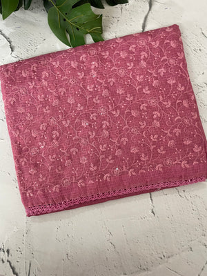 Soft kota checks saree with embroidery - MS7695 DustyMauve